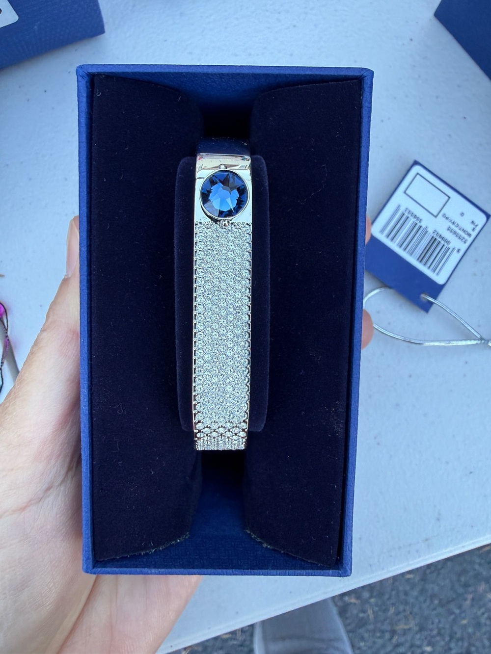 New Swarovski Silver Tone Women’s Bracelet with Blue Crystal Accent